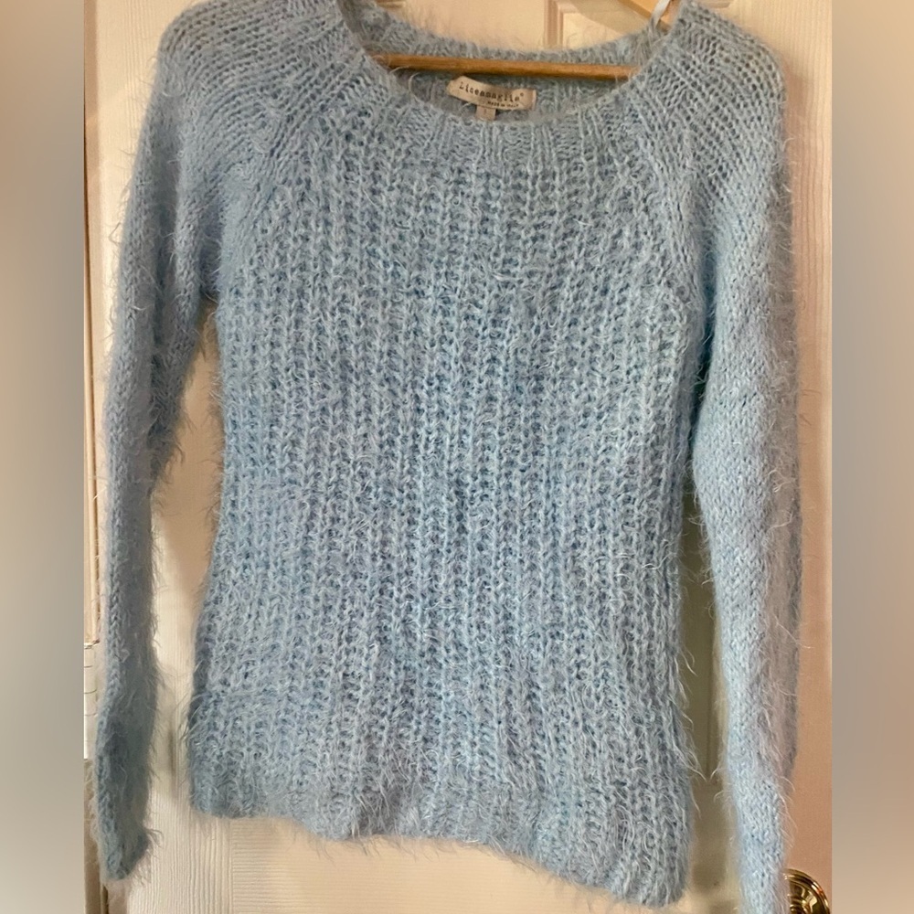 Lineamaglia light blue shaggy soft scoop neck sweater made in Italy size S - Picture 2 of 8